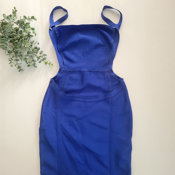 House of CB Sexy Bandage Gown Cocktail Maxi Dress Cornfield Blue - Picture 9 of 16